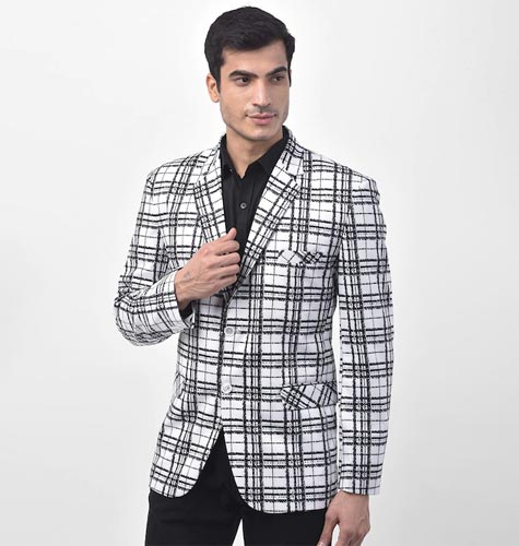 Men Checked Single-Breasted Tailored-Fit Formal Blazer